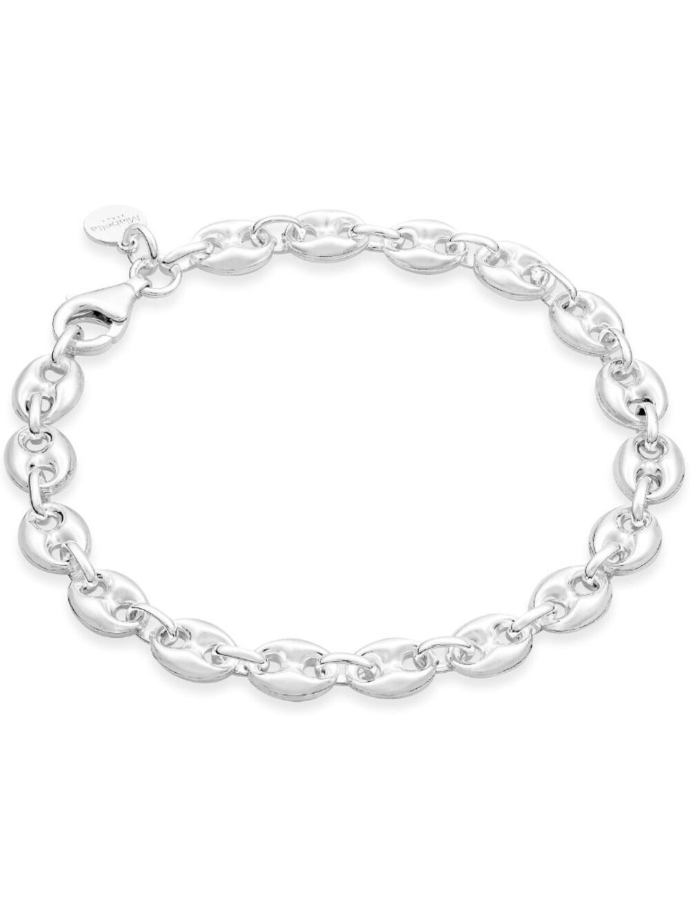 Sterling Silver Puffy Mariner Link Chain Bracelet for Women - Italian